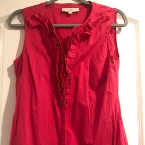 Loft Magenta Sleeveless Button-Down Blouse